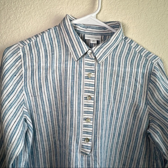 J. Jill Love Linen Womens Popover Tunic Top White Blue Striped Collar XS - Picture 8 of 8